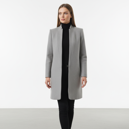 Damen Stehkragen Mantel Elegant Lang
