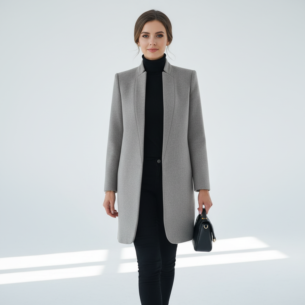 Damen Stehkragen Mantel Elegant Lang