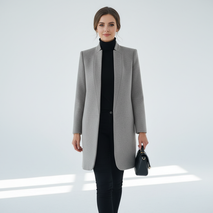 Damen Stehkragen Mantel Elegant Lang