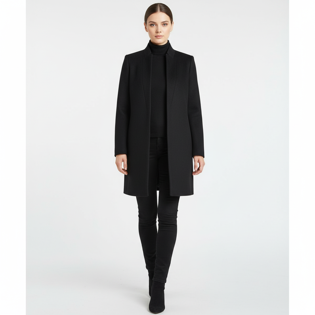 Damen Stehkragen Mantel Elegant Lang