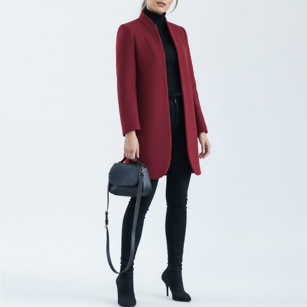 Damen Stehkragen Mantel Elegant Lang