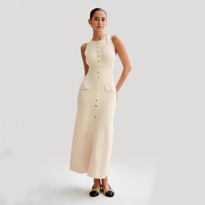 Stilvolles ärmelloses Strickkleid von Elarova mit modischem, schmalem Rundhalsausschnitt