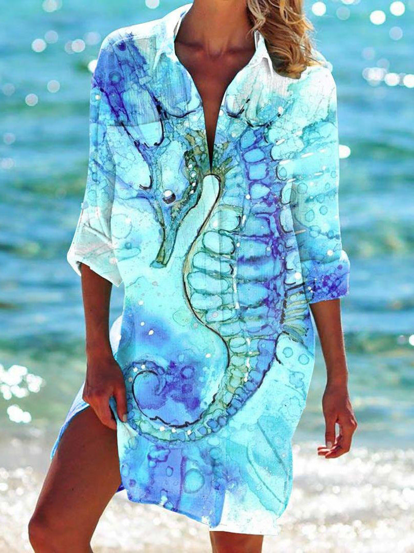 Strandkleid, Strickjacke, Badeanzug, Damenmode, Elarova Print-Hemd für den Urlaub