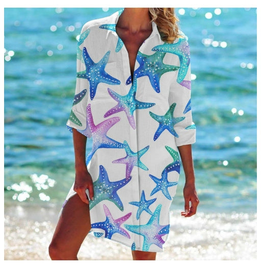 Strandkleid, Strickjacke, Badeanzug, Damenmode, Elarova Print-Hemd für den Urlaub