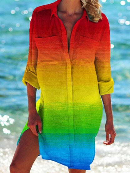 Strandkleid, Strickjacke, Badeanzug, Damenmode, Elarova Print-Hemd für den Urlaub