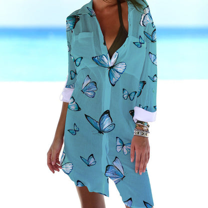 Strandkleid, Strickjacke, Badeanzug, Damenmode, Elarova Print-Hemd für den Urlaub