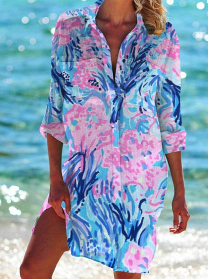 Strandkleid, Strickjacke, Badeanzug, Damenmode, Elarova Print-Hemd für den Urlaub