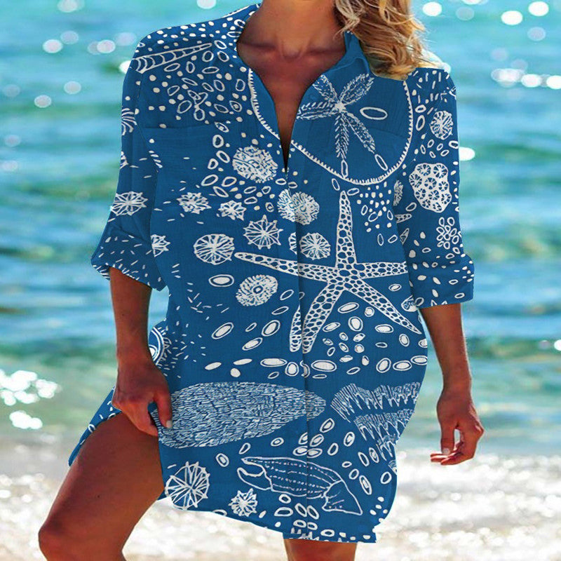 Strandkleid, Strickjacke, Badeanzug, Damenmode, Elarova Print-Hemd für den Urlaub