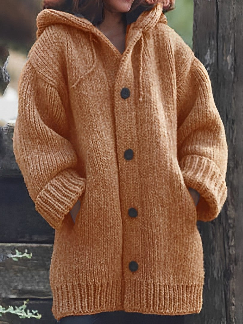 Strickjacke Lorine: Mittelang, dick, mit Kapuze