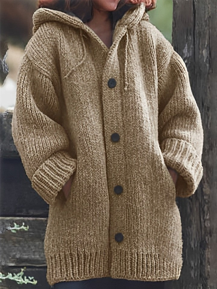 Strickjacke Lorine: Mittelang, dick, mit Kapuze