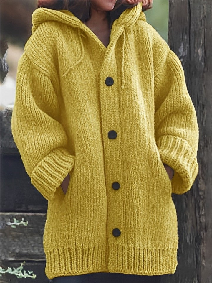 Strickjacke Lorine: Mittelang, dick, mit Kapuze