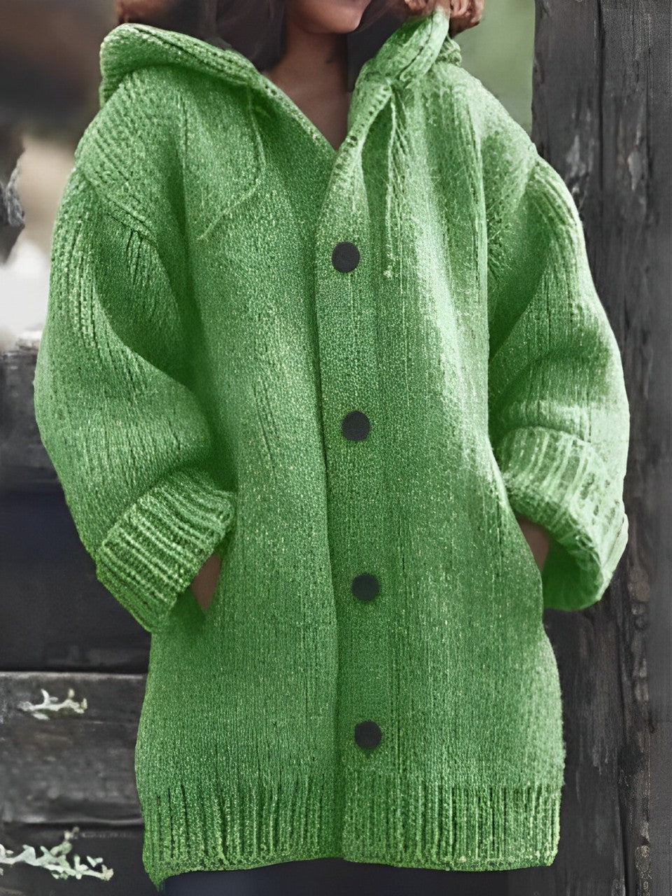Strickjacke Lorine: Mittelang, dick, mit Kapuze