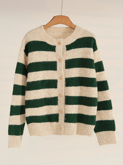 StripeVibe™ – Moderner Damen Strick Cardigan Kurz