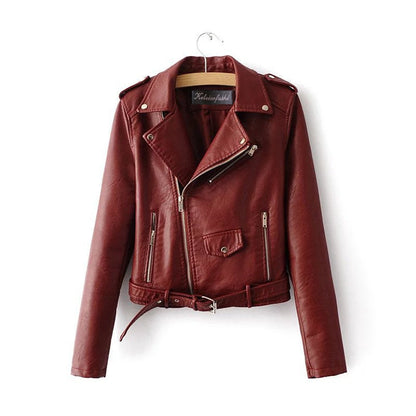 Elarova |  Stylische Damen-Lederjacke mit Gürtel