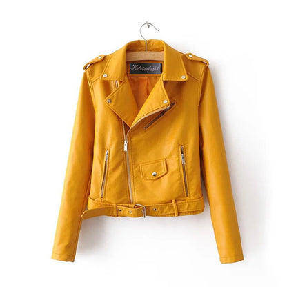 Elarova |  Stylische Damen-Lederjacke mit Gürtel