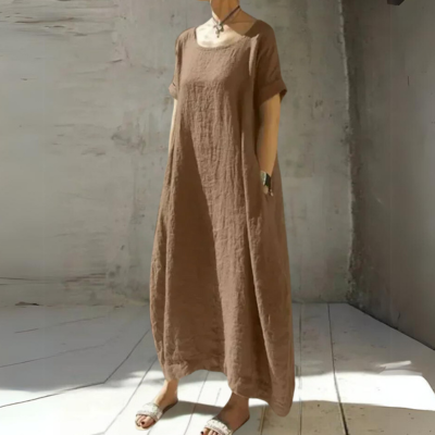 Taupefarbenes Leinenkleid von Elarova im lässigen Stil