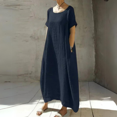 Taupefarbenes Leinenkleid von Elarova im lässigen Stil