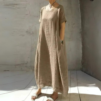 Taupefarbenes Leinenkleid von Elarova im lässigen Stil