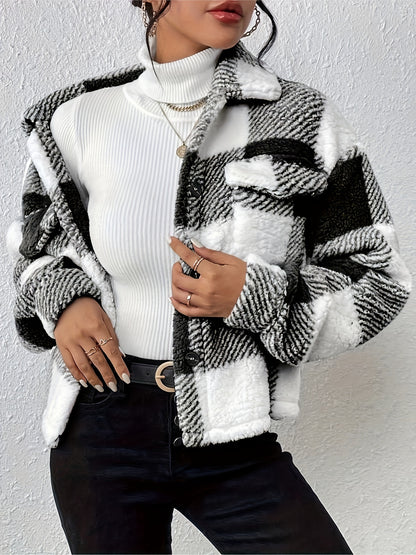 TeddyEase™ – Flauschige Damen Teddyjacke mit Knöpfen