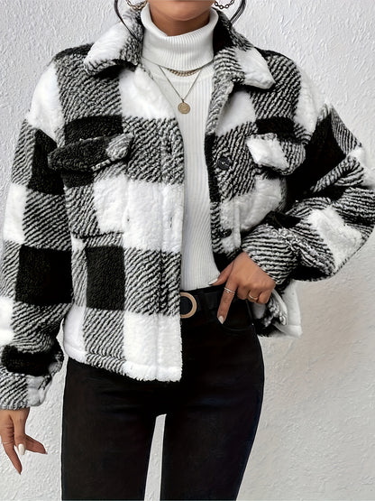 TeddyEase™ – Flauschige Damen Teddyjacke mit Knöpfen