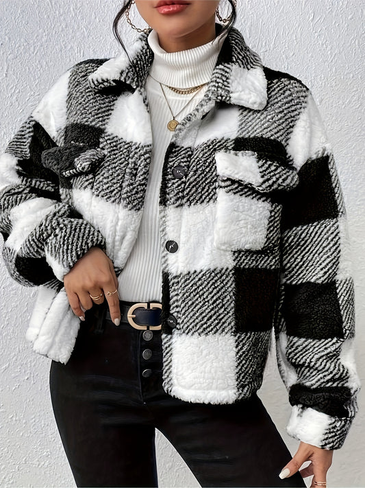 TeddyEase™ – Flauschige Damen Teddyjacke mit Knöpfen