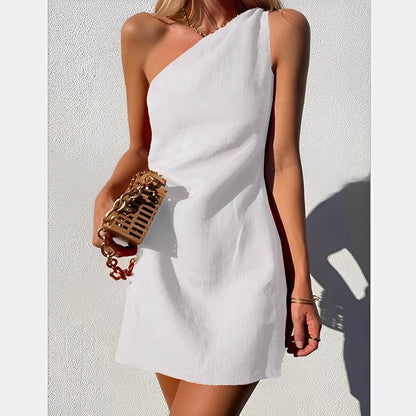 Terracottafarbenes Minikleid mit One-Shoulder-Ausschnitt für Sommer und Partys