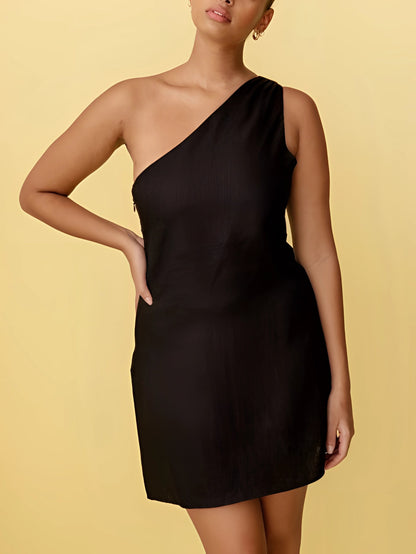 Terracottafarbenes Minikleid mit One-Shoulder-Ausschnitt für Sommer und Partys