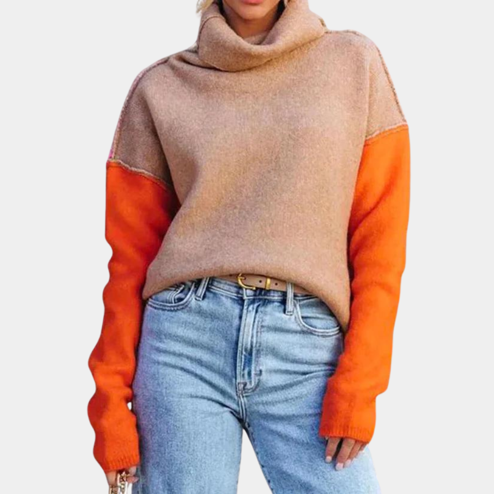 Trendiger Damenpullover mit Farbblock-Design
