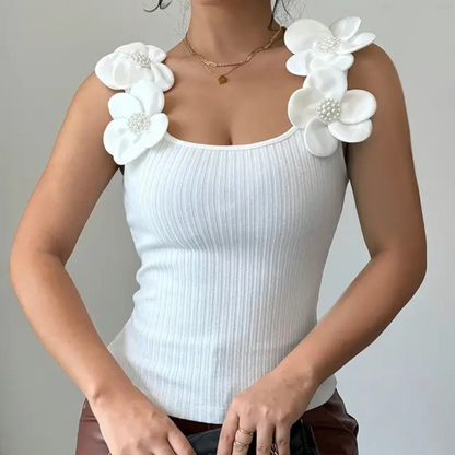 Damen Oberteil Blumenmuster Sommer Top Ärmellos - Elarova