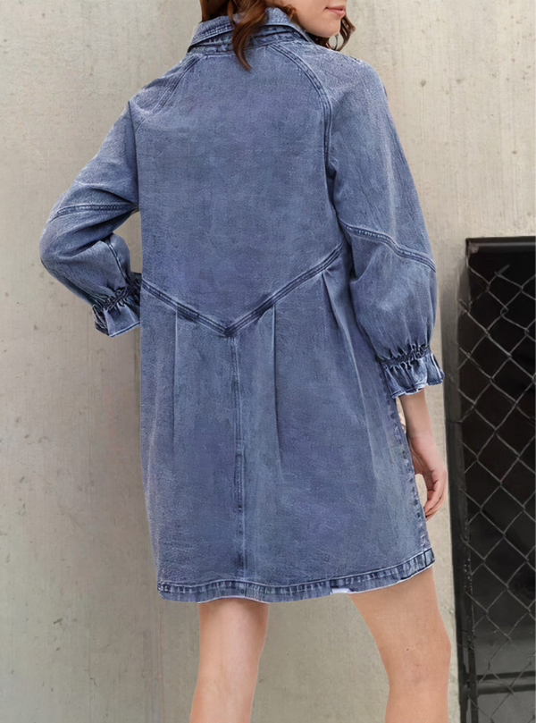 Langarm Denimkleid Damen Trendig Rivka