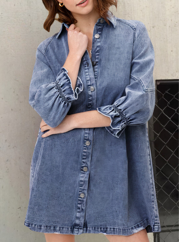 Langarm Denimkleid Damen Trendig Rivka