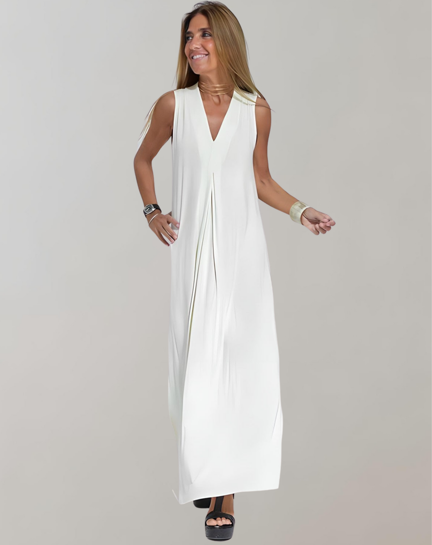 V-Ausschnitt-Kleid Thora – figurformend