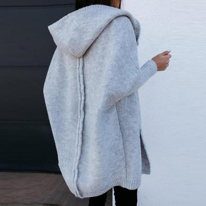 VELOVA - Oversize Boxy-Langarm-Strickjacke mit Kapuze