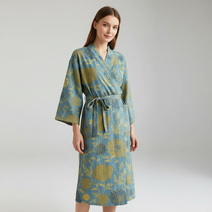 Farbenfroher Kimono Bademantel Blütenmuster
