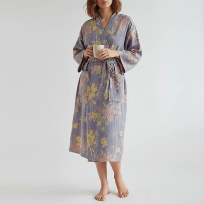 Farbenfroher Kimono Bademantel Blütenmuster