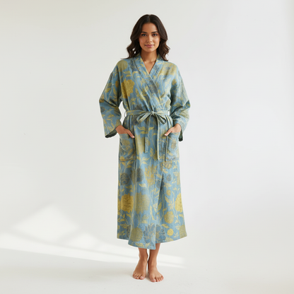 Farbenfroher Kimono Bademantel Blütenmuster