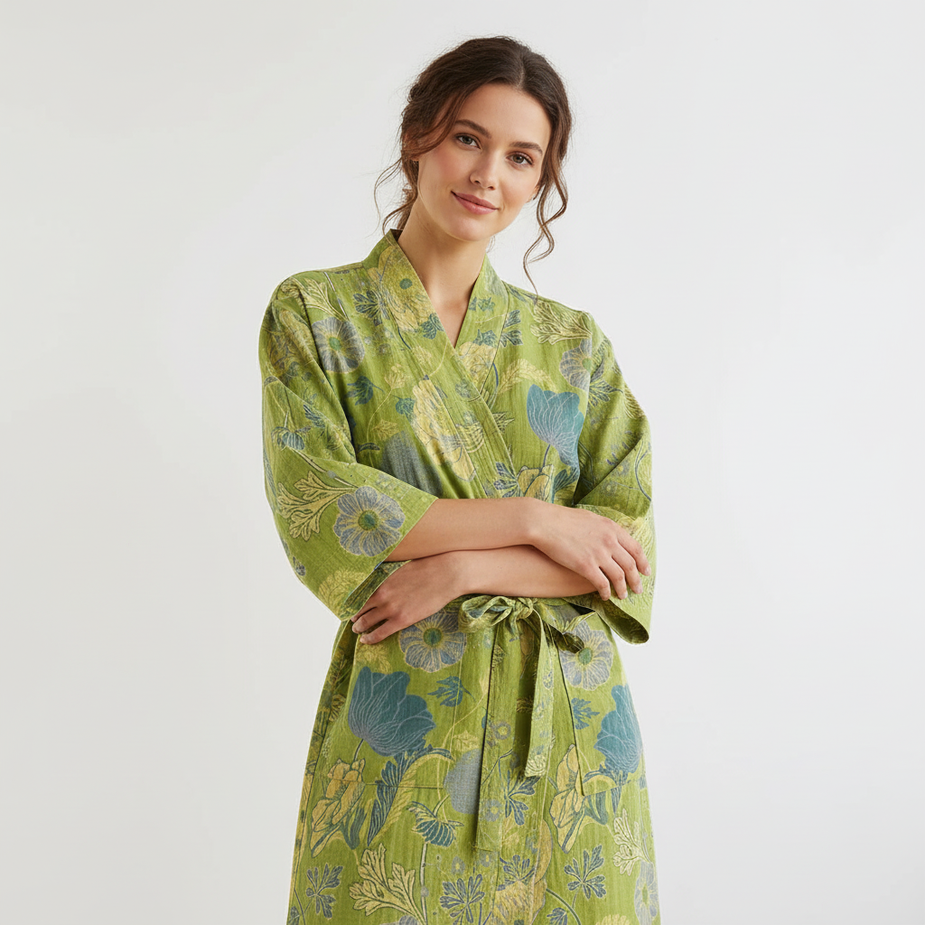 Farbenfroher Kimono Bademantel Blütenmuster