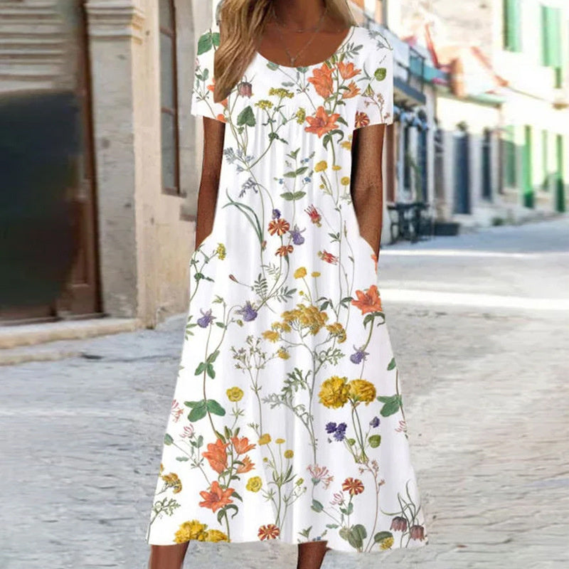 Weißes Viona Midikleid mit Blumenmuster