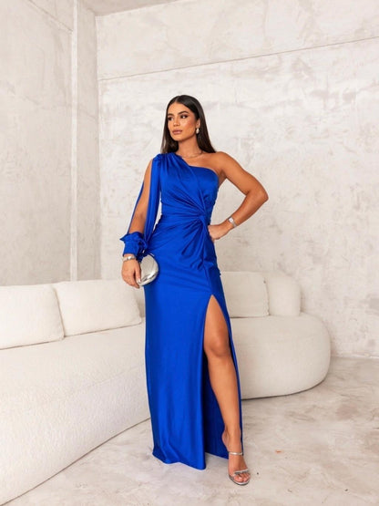 Elegantes Ein-Schulter Abendkleid Schwarz