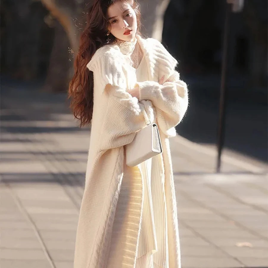 Wintertaugliche Strickjacke von Wesara für Damen mit Kragen und Patchworkmuster