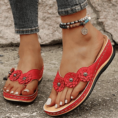Damen Sandalen Orthopädisch Blumen Design