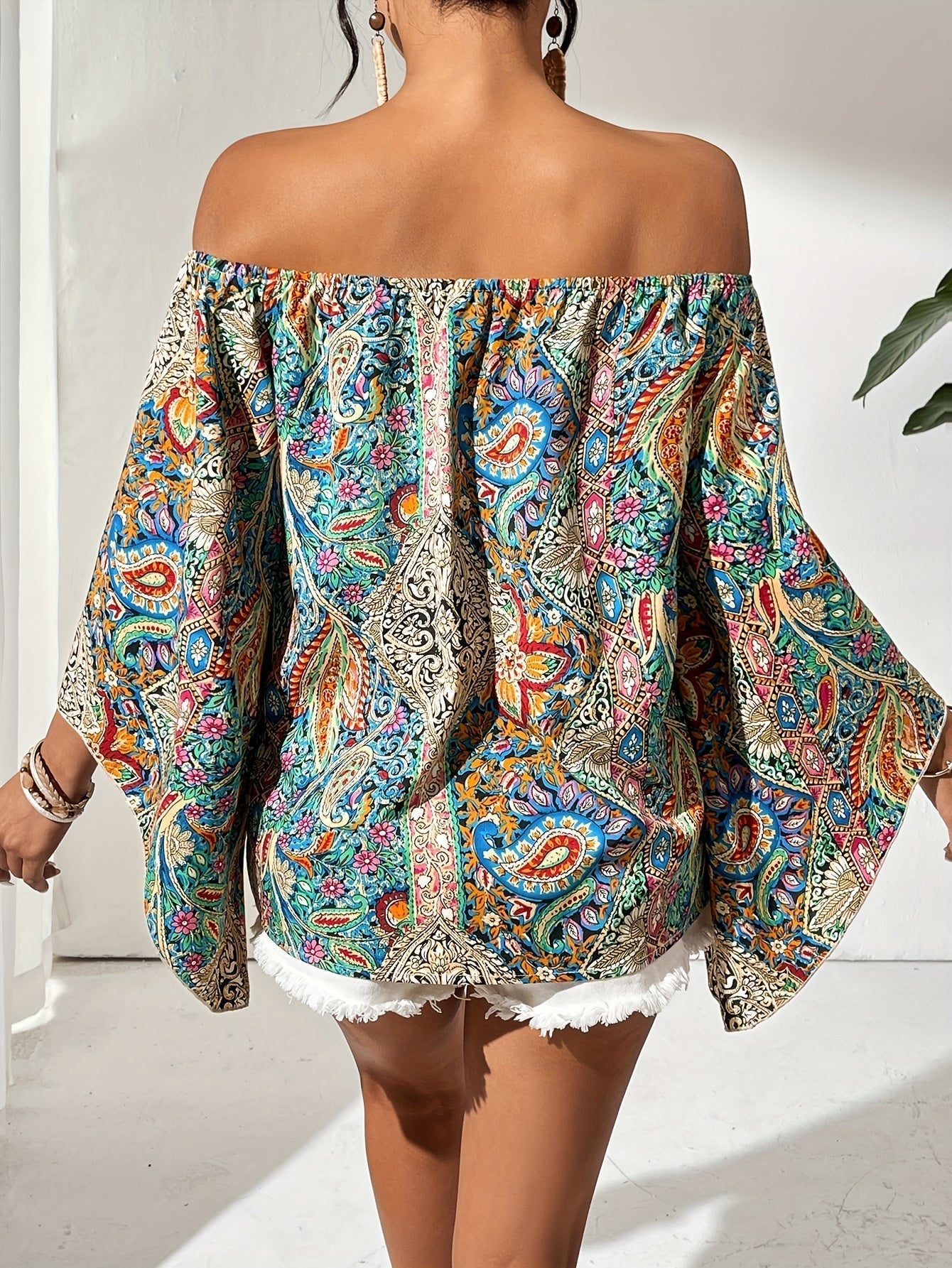 Frauen Bluse Off Shoulder Geometrisches Muster
