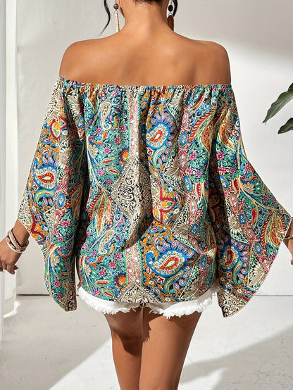 Frauen Bluse Off Shoulder Geometrisches Muster