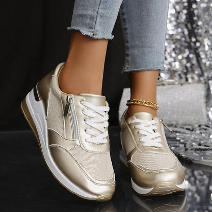 Stilvolle Sneaker mit hohen Sohlen Metallic Silber Gold
