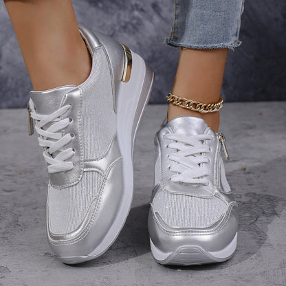 Stilvolle Sneaker mit hohen Sohlen Metallic Silber Gold