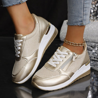 Stilvolle Sneaker mit hohen Sohlen Metallic Silber Gold