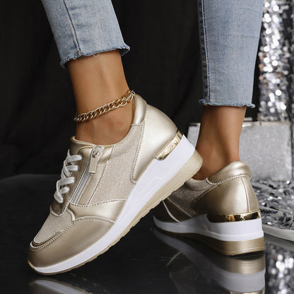 Stilvolle Sneaker mit hohen Sohlen Metallic Silber Gold