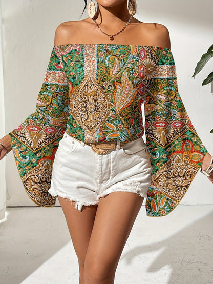 Frauen Bluse Off Shoulder Geometrisches Muster