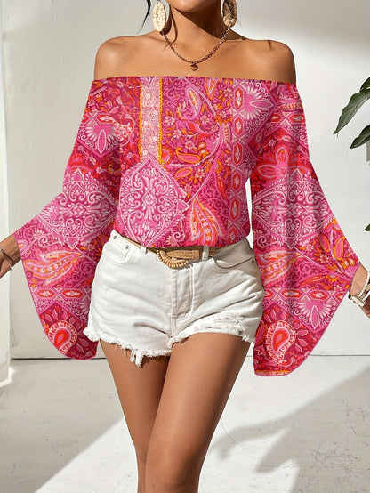 Frauen Bluse Off Shoulder Geometrisches Muster
