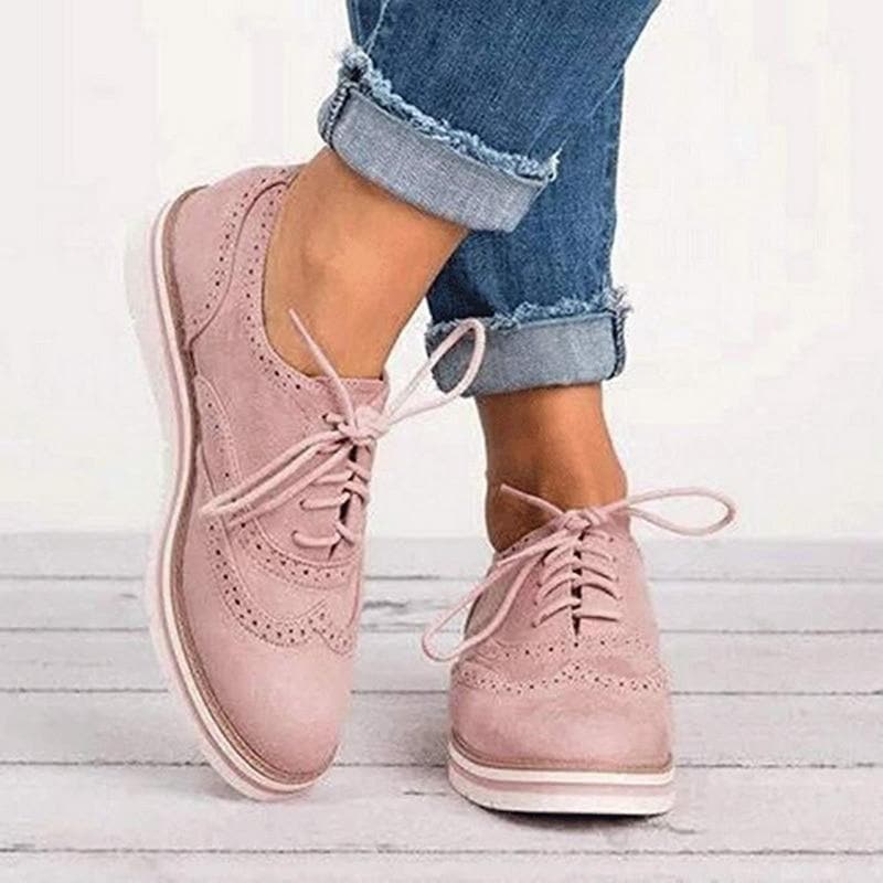 Damen Derby Schuhe Wildleder Braun Brogüe - Elarova